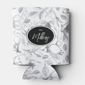 スケッチフローラ輪郭パターン灰色/白ID939 缶クーラー (裏面)