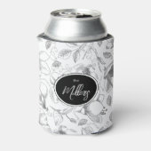 スケッチフローラ輪郭パターン灰色/白ID939 缶クーラー (缶裏面)