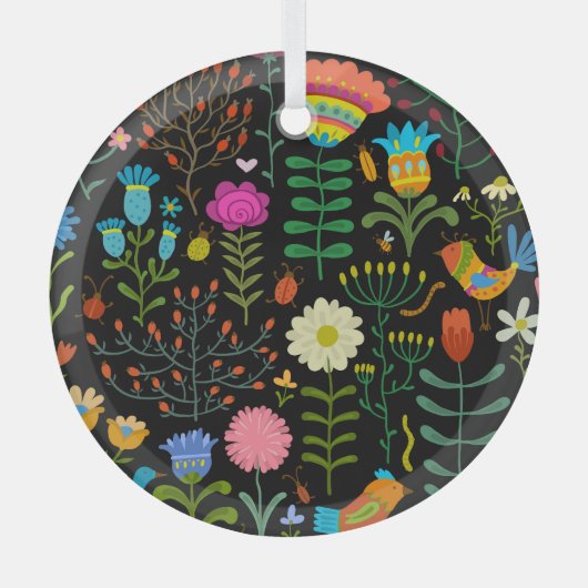 スケッチフローラ、シームレ芸術的スパターン。 ガラスオーナメント (正面)