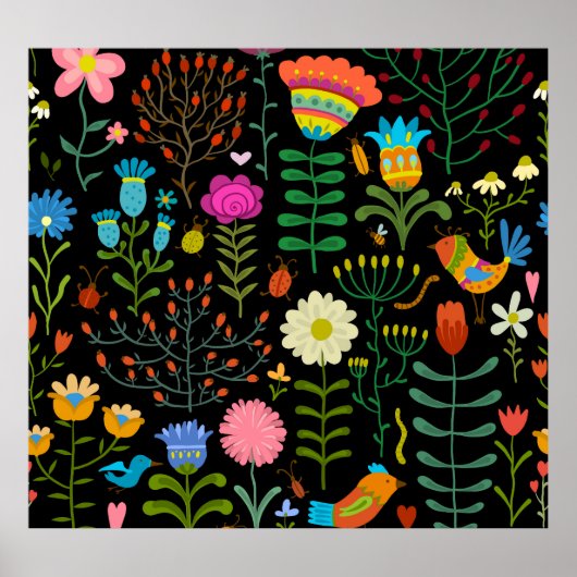 スケッチフローラ、シームレ芸術的スパターン。 ポスター (正面)