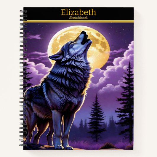 スケッチブックに載った満月を見てオオカミが吠えていた ノートブック (正面)