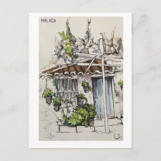 スケッチブックのページ。マラガ。マーカ ポストカード (正面)