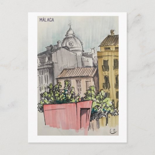 スケッチブックのページ。マラガ。マーカ ポストカード (正面)