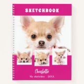 スケッチブックの犬 ペット ホットピンク フォトコラージュ ノートブック (正面)