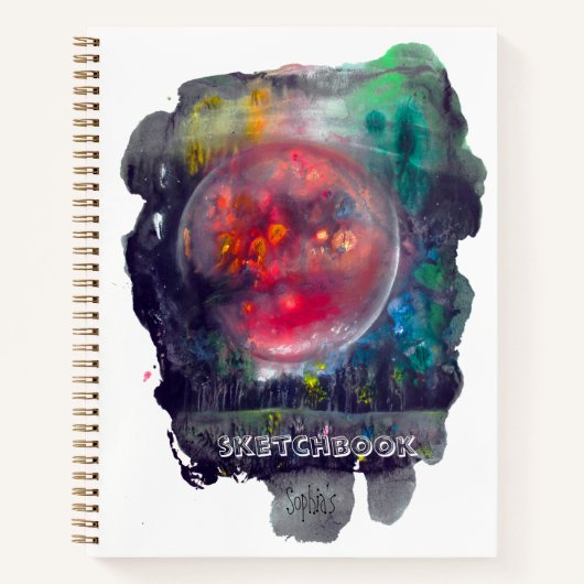 スケッチブックレッドプラネット宇宙モダン ノートブック (正面)