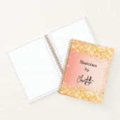 スケッチブック オレンジ ゴールド スクリプト ノートブック (内部)