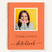 スケッチブック コーラル オレンジ 写真 タイポグラフィー ノートブック (正面)