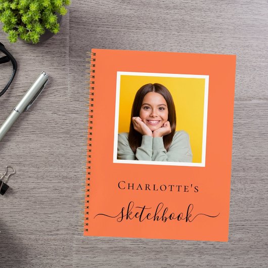 スケッチブック コーラル オレンジ 写真 タイポグラフィ ノートブック