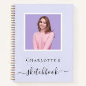 スケッチブック ラベンダー バイオレット フォト タイポグラフィー ノートブック (正面)