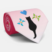 スケッチブラックキャットブルーハート&蝶レッドネ ネクタイ (ロール)