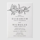 スケッチブラックフローラ結婚ズ ベラム紙招待状 (正面)