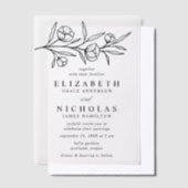 スケッチブラックフローラ結婚ズ ベラム紙招待状 (オフセット)