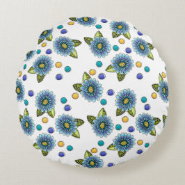 スケッチブルーフラワー ラウンドクッション
