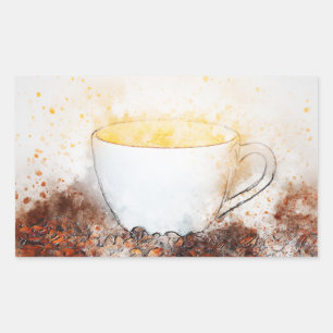 スケッチホットカップコーヒーグッドモーニングサンシャイン 長方形シール
