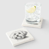 スケッチマルチーズ犬 ストーンコースター (横)