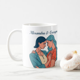 スケッチミニマルレズビアンカップルパーソナライズされた コーヒーマグカップ