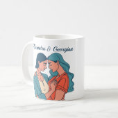 スケッチミニマルレズビアンカップルパーソナライズされた コーヒーマグカップ (正面左)