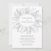 スケッチモダンフローラリース結婚式招待状 (正面)