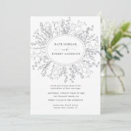 スケッチモダンフローラリース結婚式招待状