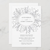 スケッチモダンフローラリース結婚式招待状 (正面/裏面)