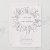 スケッチモダンフローラリース結婚式招待状 (正面/裏面)