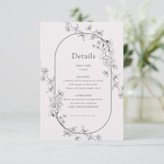 スケッチモダンフローラ結婚式レセプションカード エンクロージャーカード (スタンド正面)