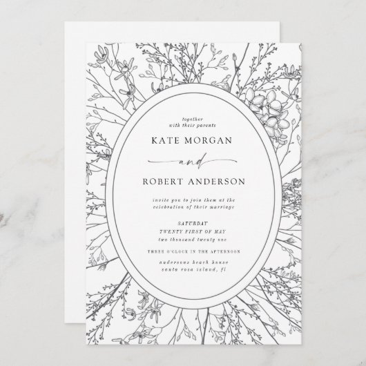 スケッチモダンフローラ結婚式招待状 (正面/裏面)