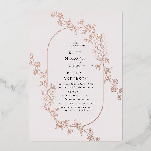 スケッチモダン結婚フローラ箔の招待状 箔招待状 (正面)