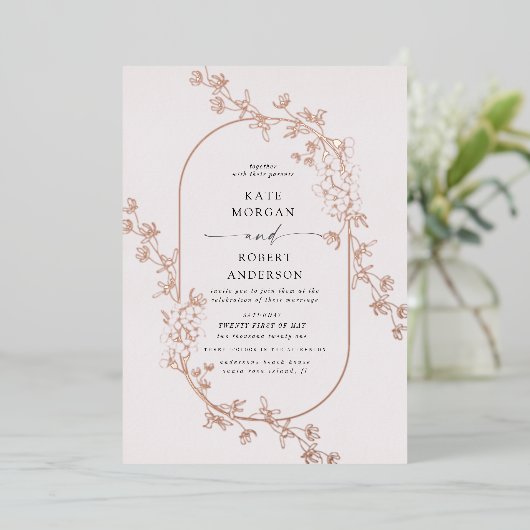 スケッチモダン結婚フローラ箔の招待状 箔招待状 (立ち正面)