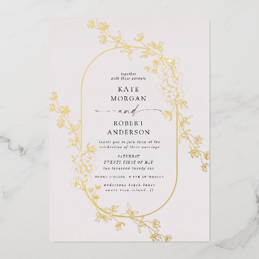 スケッチモダン結婚フローラ 箔招待状 (正面)