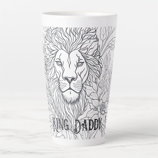 スケッチライオンと花キングKing Daddy, Boho Father カフェラテマグ (正面)