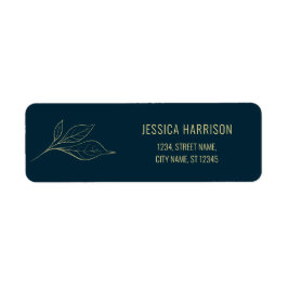 スケッチラインアート葉金ゴールド深いブルーエレガント ラベル