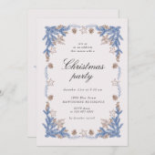 スケッチヴィンテージブルーゴールデンクリスマスパーティー 招待状 (正面/裏面)