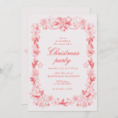 スケッチヴィンテージレッドクリスマスパーティー 招待状 (正面/裏面)