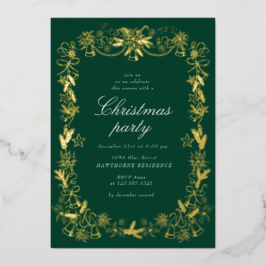 スケッチヴィンテージレッドクリスマスパーティー 箔シーズンカード (正面)