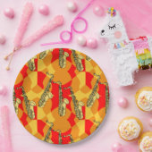 スケッチーなサクソフォーン格子 ペーパープレート (パーティー)