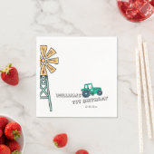 スケッチーグリーントラクターファームウィンドミルボーイ誕生日 スタンダードカクテルナプキン (インサイチュ)