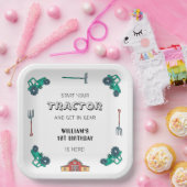 スケッチーグリーントラクターファームボーイ誕生日 ペーパープレート (パーティー)