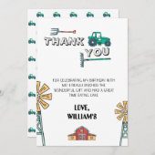 スケッチーグリーントラクターファーム誕生日サンキューカード 招待状 (正面/裏面)