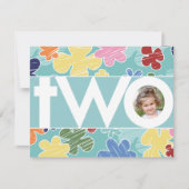 スケッチーフラワーズティール(緑がかった色)第2誕生日パーティー 招待状 (正面)