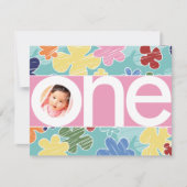 スケッチーフラワーファースト誕生日ピンク 招待状 (正面)