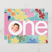 スケッチーフラワーファースト誕生日ピンク 招待状 (正面/裏面)