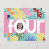 スケッチーフラワー4th誕生日パーティーピンク 招待状 (正面/裏面)