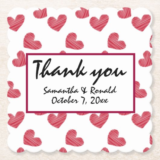 スケッチー赤いハート結婚ズ ペーパーコースター (正面)