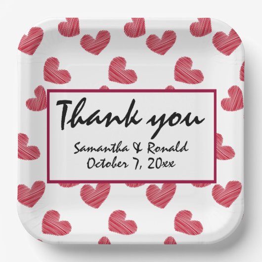 スケッチー赤いハート結婚ズ ペーパープレート (正面)