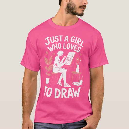 スケッチ好き – アーティストを描くのが大好きな女の子 Tシャツ (正面)