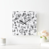 スケッチ妖精のファンタジー魚のクワ植物の海 スクエア壁時計 (ホーム)