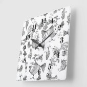 スケッチ妖精のファンタジー魚のクワ植物の海 スクエア壁時計 (傾斜)