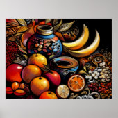 スケッチ様式化スチルライフ花瓶フルーツ ポスター (正面)