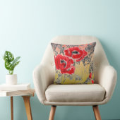 スケッチ灰色の黒い赤い花ポピーフローラグラ クッション (椅子)